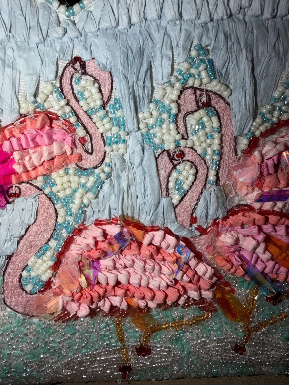 Beaded Pink Flamingo Embellished Wristlet Clutch